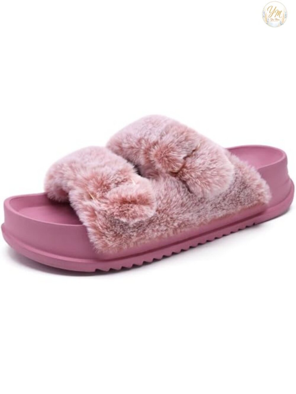 Women's Arch Support Platform Slippers with Faux Fur & Open Toe